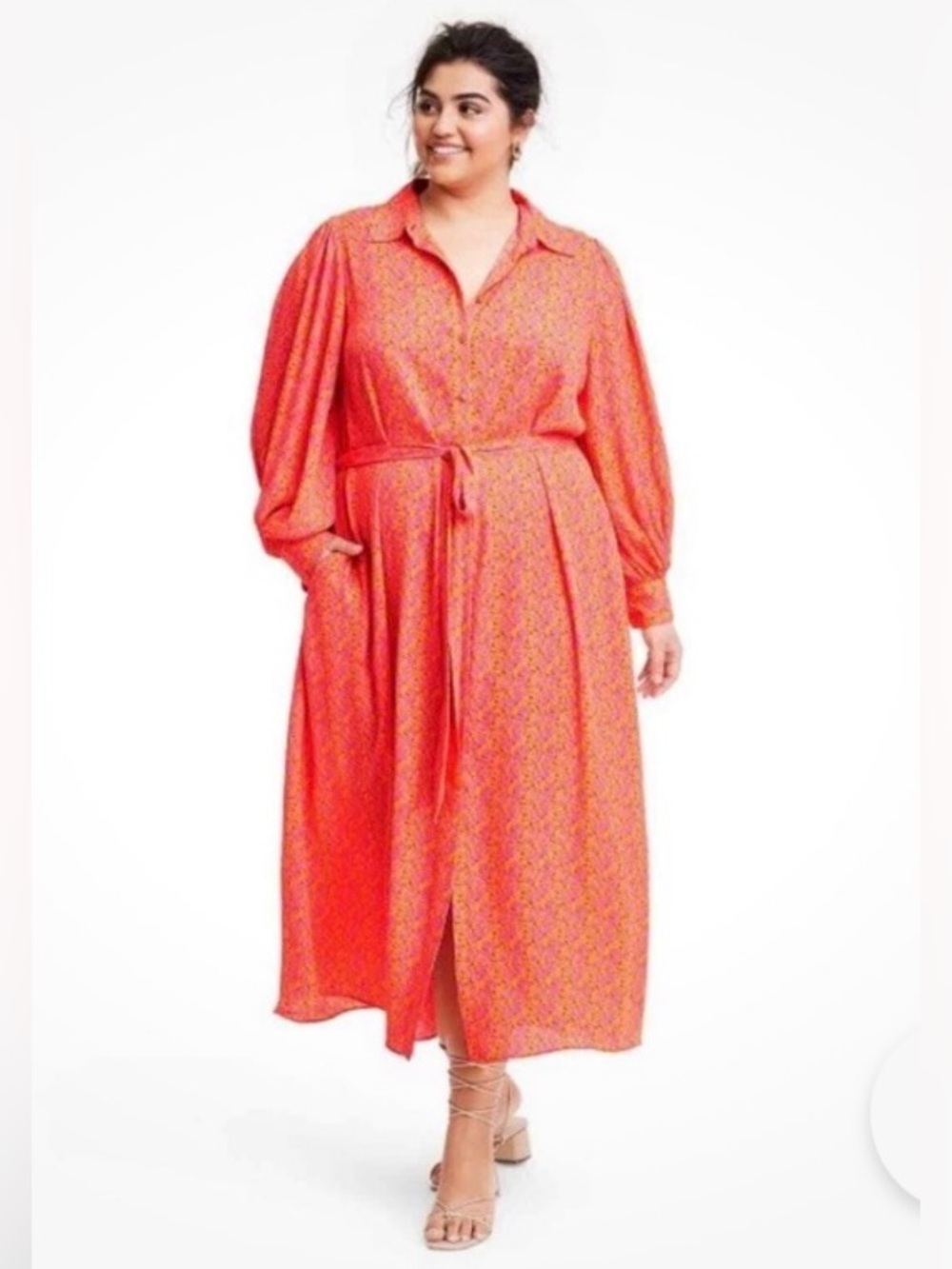 Alexis For Target Dress Size 3X Floral Long Sleeve Robe Dress Orange Pink NWT